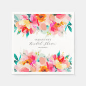 Moderne Roze Bloemige Waterverf Bruiloft  Servet (Voorkant)