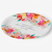 Moderne Roze Bloemige Waterverf Bruiloftsdouche Papieren Bordje (Gekanteld)