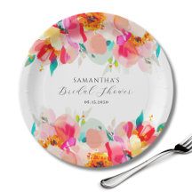 Moderne Roze Bloemige Waterverf Bruiloftsdouche