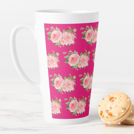 Moderne roze bloemige Waterverf Latte Mok (In situ)
