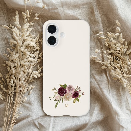 Moderne Roze Bloemige Waterverf Monogram met Bourg Case-Mate iPhone Case