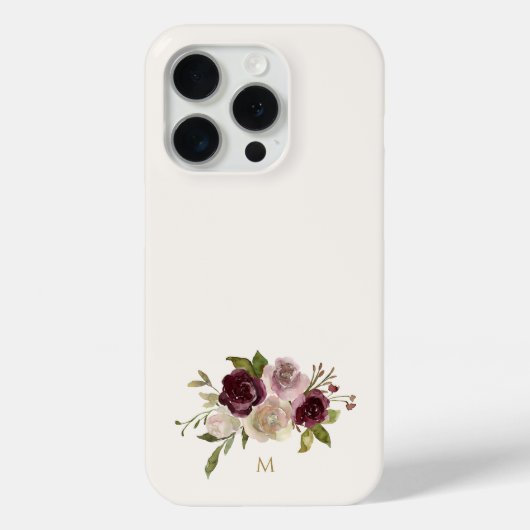 Moderne Roze Bloemige Waterverf Monogram met Bourg Case-Mate iPhone Case (Achterkant)