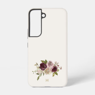 Moderne Roze Bloemige Waterverf Monogram met Bourg Samsung Galaxy Hoesje