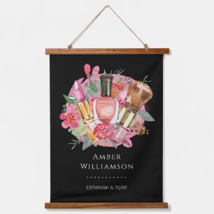 Moderne Roze Bloemige Waterverf Schoonheid Make-up Hangend Wandkleed