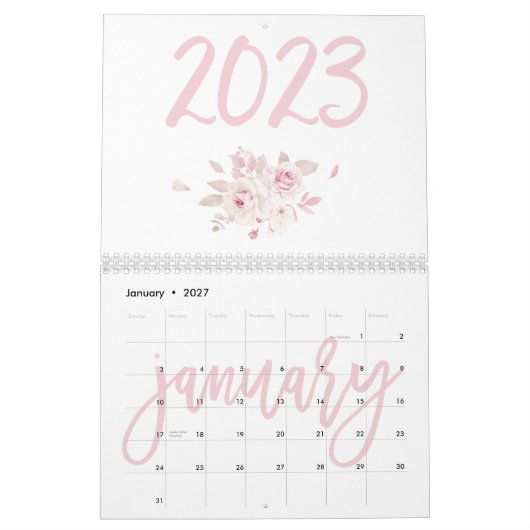 Moderne Roze Bloemkalender 2023 Kalender (Jan 2027)