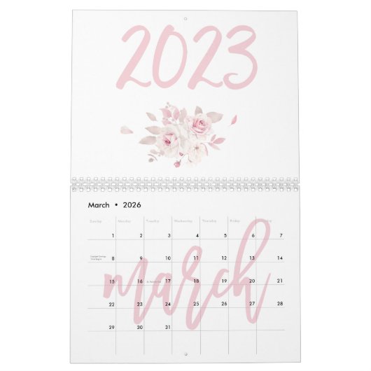 Moderne Roze Bloemkalender 2023 Kalender (Mar 2026)