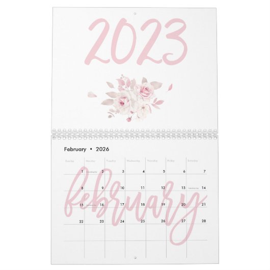 Moderne Roze Bloemkalender 2023 Kalender (Feb 2026)