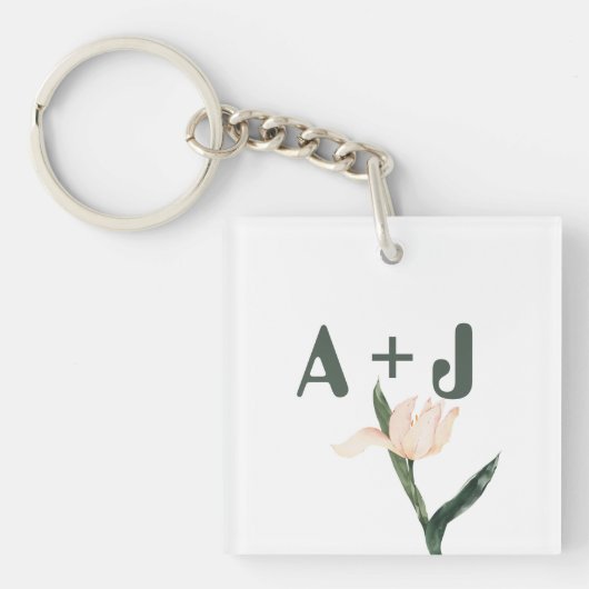 Moderne roze bloemmotief sleutelhanger (voorkant)