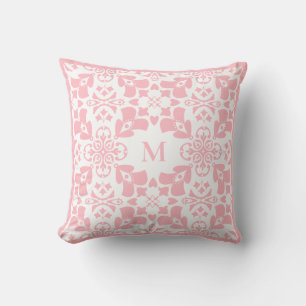 Moderne roze bloempatroon Klasse elegante monogram Kussen