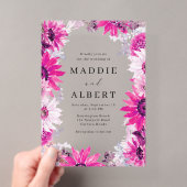 Moderne Roze Bloemrijke Frame Bruiloft Acryl Uitnodigingen (Insitu (Draagbaar))