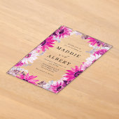 Moderne Roze Bloemrijke Frame Bruiloft Acryl Uitnodigingen (Laagn)