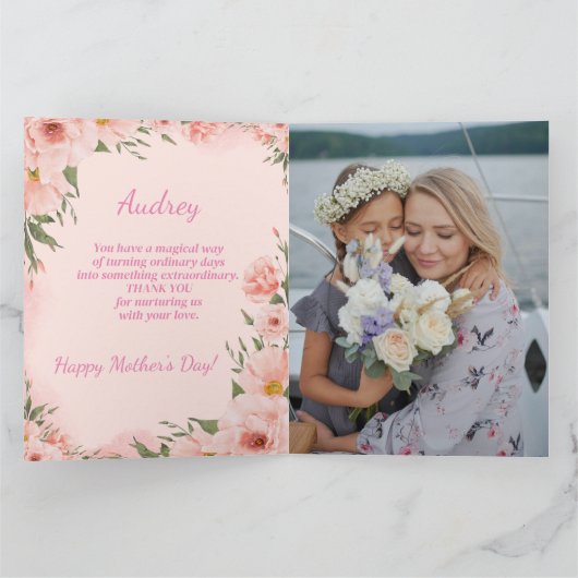 Moderne Roze Bloemrijke Moederdag Kaart (Binnen)