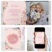 Moderne Roze Bloemrijke Moederdag Kaart