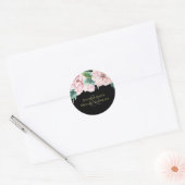 Moderne Roze Bloemrijke Zwarte Trouwbudget Ronde Sticker (Envelop)