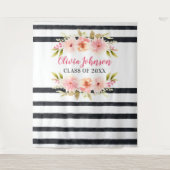 Moderne Roze Bloemstrepen Afstudeerachtergrond Wandkleed (Voorkant)