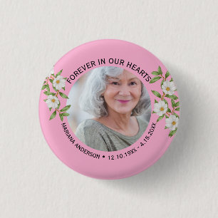 Moderne Roze Bloemstuk 'Altijd in onze Harten' Her Ronde Button 3,2 Cm