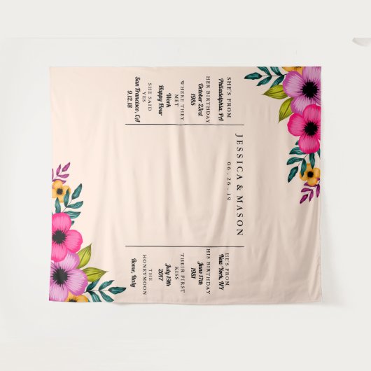 Moderne roze bloemstuk trouwfotobooth achtergrond wandkleed (Voorkant (horizontaal))