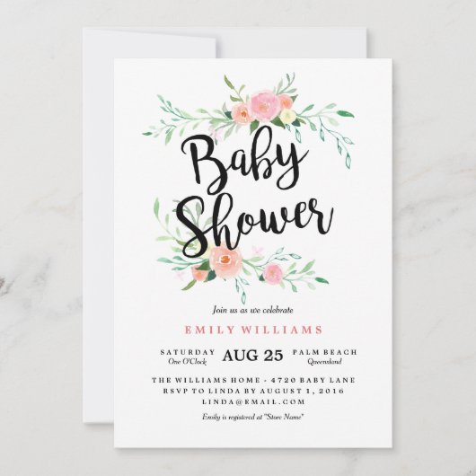 Moderne Roze Bloesem Baby Shower Uitnodiging (Voorkant)