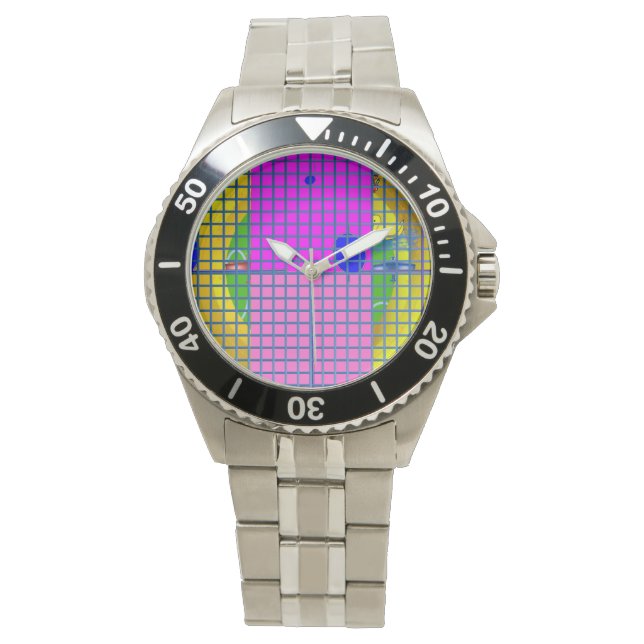 Moderne roze blokken horloge (Voorkant)