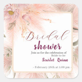 Moderne roze blos pampagras bruidsbrunch vierkante sticker