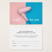 Moderne, roze Blue Haarstylist GiftCertificate Visitekaartje (Voorkant /achterkant)