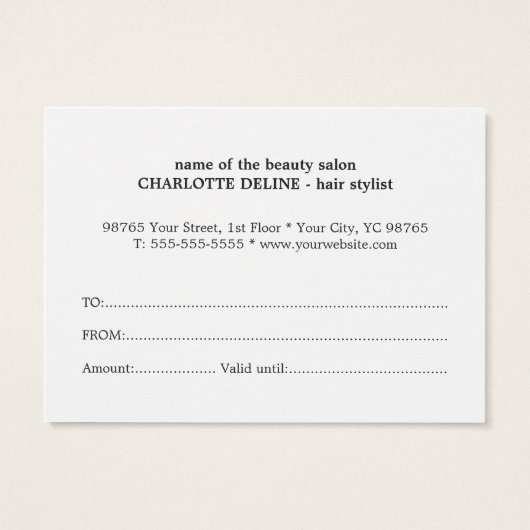 Moderne, roze Blue Haarstylist GiftCertificate Visitekaartje (Achterkant)