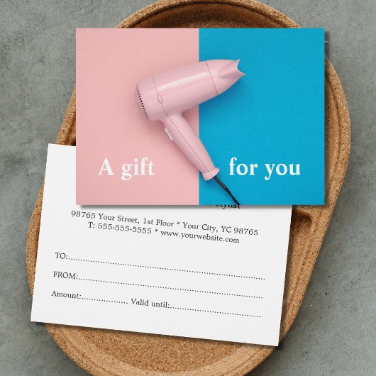 Moderne, roze Blue Haarstylist GiftCertificate Visitekaartje