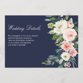 Moderne Roze Blush Bloemen Bruiloft Details Kaart