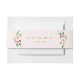 Moderne roze blush bloemenbuikband uitnodigingen wikkel