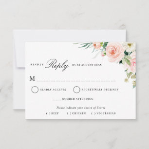 moderne roze blush bloemrijke maaltijd keuze RSVP Kaartje