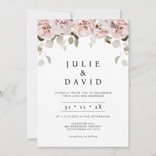 Moderne Roze Blush Boho Bloemen Bruiloft Kaart (Voorkant)