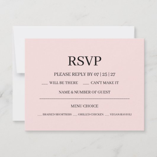 Moderne Roze Blush Bruiloft RSVP Kaartje (Voorkant)