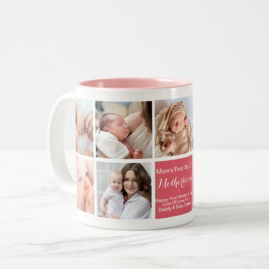 Moderne Roze Blush Eerste Moederdag Foto Mok (Voorkant links)