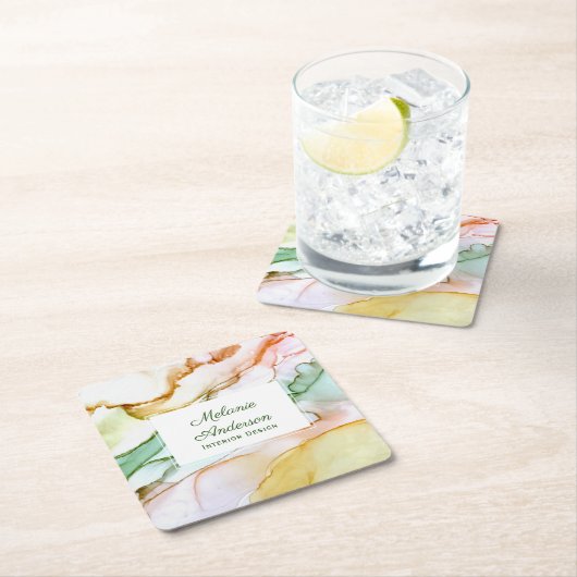 Moderne roze Blush Green Pastel Custom Kartonnen Onderzetters (Insitu)