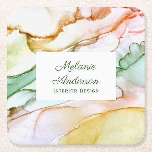 Moderne roze Blush Green Pastel Custom Kartonnen Onderzetters (Voorkant)