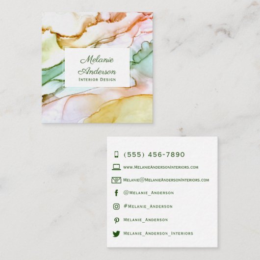 Moderne roze Blush Green Pastel Custom Vierkante Visitekaartje (Voorkant / Achterkant)