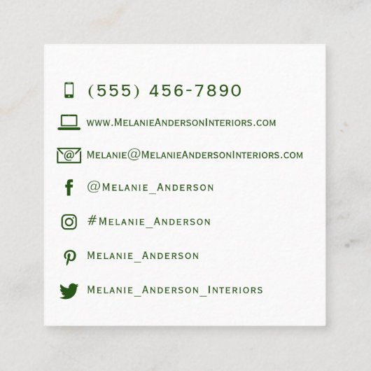 Moderne roze Blush Green Pastel Custom Vierkante Visitekaartje (Achterkant)