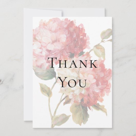 Moderne Roze Blush Hydrangea Bruiloft Bedankkaart (Voorkant)
