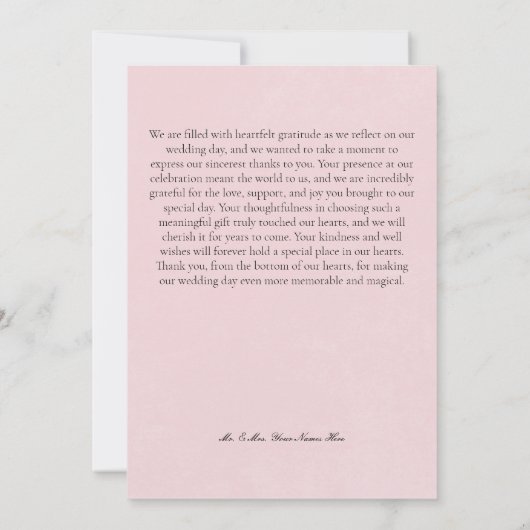 Moderne Roze Blush Hydrangea Bruiloft Bedankkaart (Achterkant)