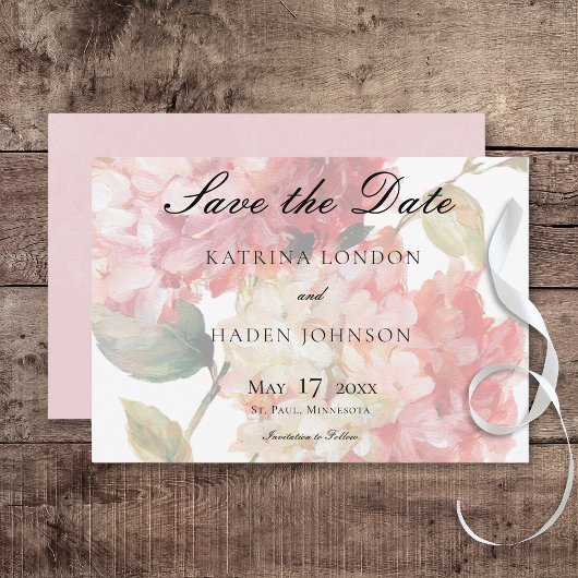 Moderne Roze Blush Hydrangea Bruiloft Save The Date