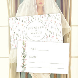 Moderne roze blush kleine bloemen bruiloft plaats  plaatskaartje