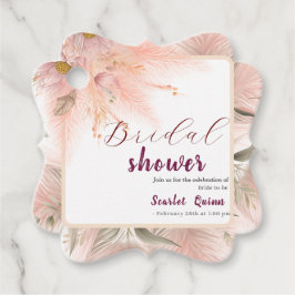 Moderne roze blush pampagras bruidsboeket bedankjes labels