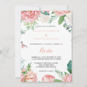 Moderne Roze Blush Tropische Bloemen Bruiloft Kaart (Voorkant)