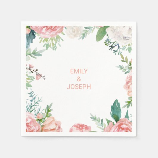 Moderne Roze Blush Tropische Bloemen Bruiloft Serv Servet (Voorkant)