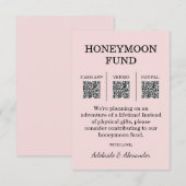 Moderne Roze Blush Trouw Honeymoon Fonds Informatiekaartje (Voorkant / Achterkant)