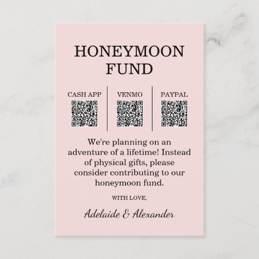 Moderne Roze Blush Trouw Honeymoon Fonds Informatiekaartje (Voorkant)