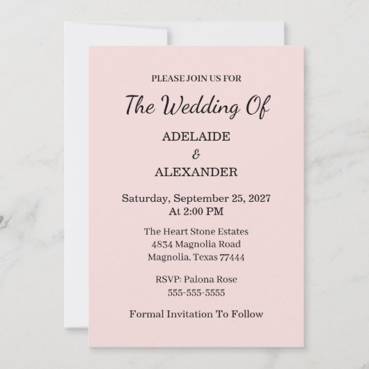 Moderne Roze Blush Trouw Save The Date Kaart (Voorkant)