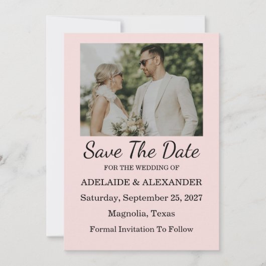 Moderne Roze Blush Trouw Save The Date Kaart (Voorkant)