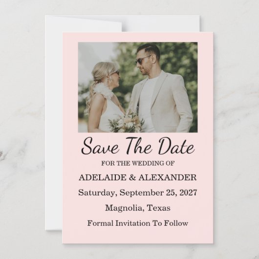 Moderne Roze Blush Trouw Save The Date Magnetische Uitnodiging (Voorkant)