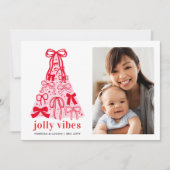 Moderne Roze Bogen Kerstboom Foto Vakantie Kaart (Voorkant)